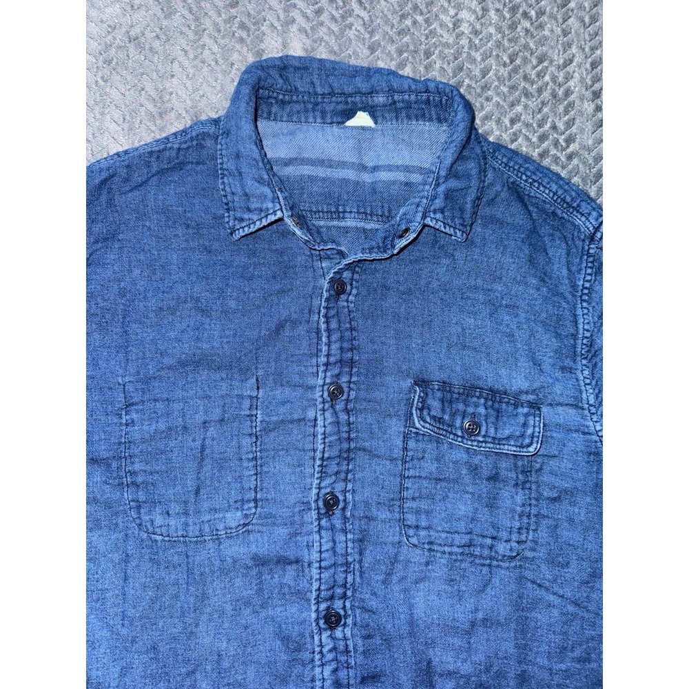 Faherty Mens Blue Knit Season Indigo Button Up Shirt Reversible Size Medium - Picture 5 of 11